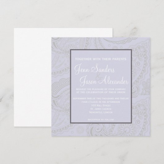 Elegant Paisley Pleal Wedding Invitation Kaart (Voorkant / Achterkant)