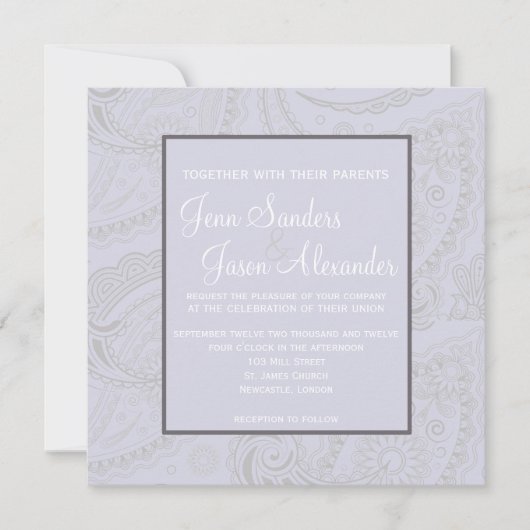 Elegant Paisley Pleal Wedding Invitation Kaart (Voorkant)