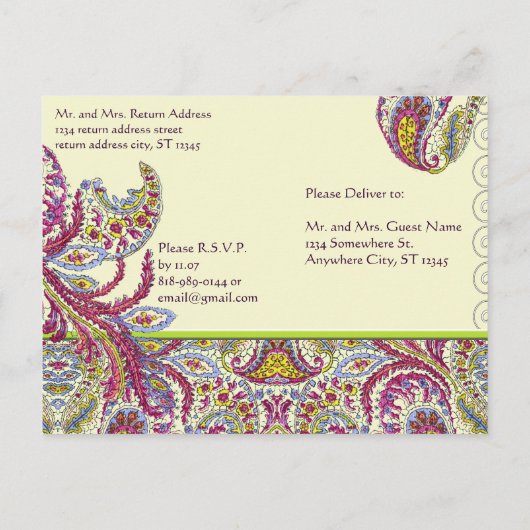 Elegant  Paisley Wedding Invitation Uitnodiging Briefkaart (Achterkant)