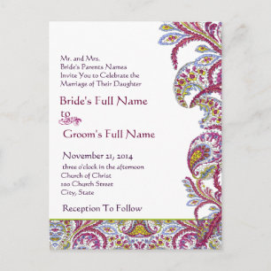 Elegant  Paisley Wedding Invitation Uitnodiging Briefkaart