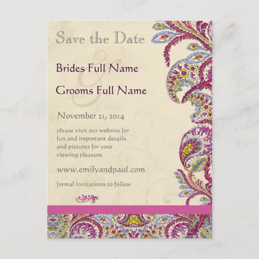 Elegant  Paisley Wedding Save the Date Aankondigingskaart (Voorkant)