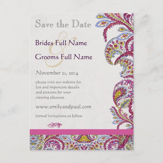 Elegant  Paisley Wedding Save the Date Aankondigingskaart (Voorkant)
