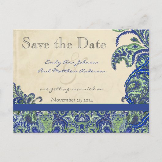 Elegant  Paisley Wedding Save the Date Aankondigingskaart (Voorkant)