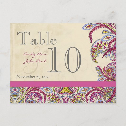 Elegant  Paisley Wedding Table Number Briefkaart (Voorkant)