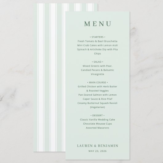 Elegant Pale Green Menu Template (Voorkant / Achterkant)