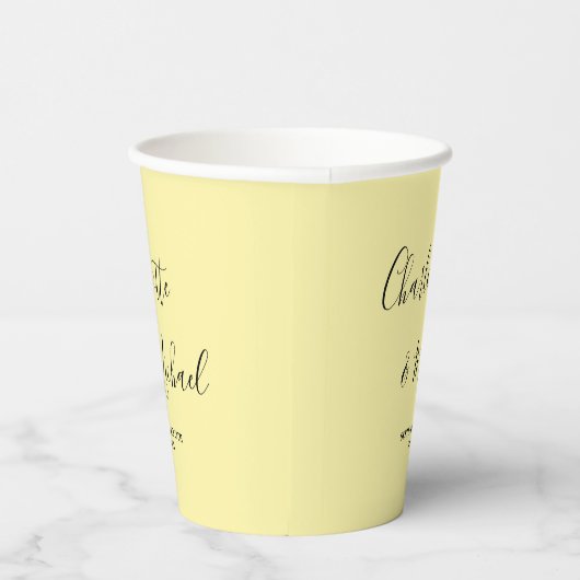 Elegant Pale Yellow Script Minimalist Wedding Papieren Bekers (Rechts)