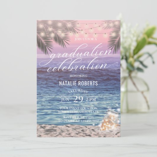 Elegant Palm Beach Mason Jar Lights Afstuderen Kaart (Staand voorkant)