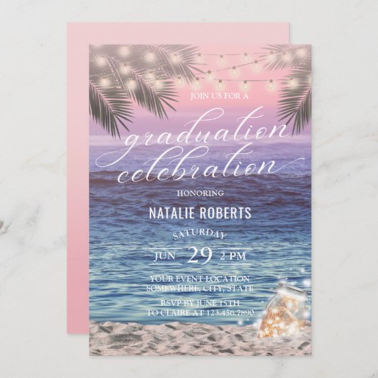 Elegant Palm Beach Mason Jar Lights Afstuderen Kaart (Voorkant / Achterkant)