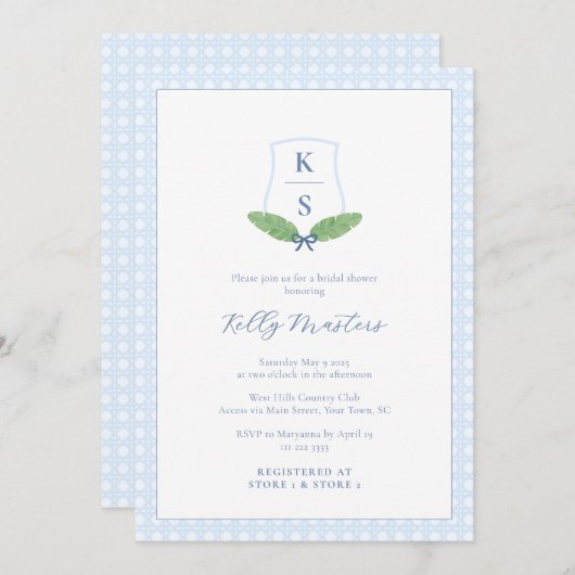 Elegant Palm Leaf Monogram Zuid-Vrijgezellenfeest Kaart (Voorkant / Achterkant)