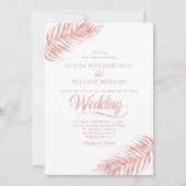 Elegant Palm Leaf Roos Gold White Tropical Weddens Kaart (Voorkant)