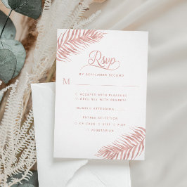 Elegant Palm Leaf Roos Gold White Wedding RSVP Kaartje