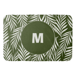 Elegant Palm Leaves Dark Green Monogramed Badmat