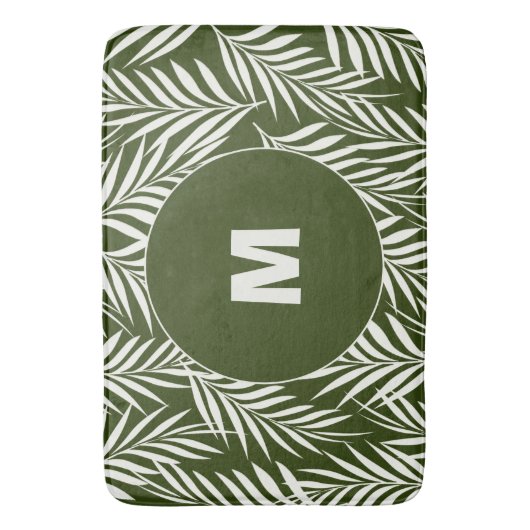 Elegant Palm Leaves Dark Green Monogramed Badmat (Voorkant Verticaal)