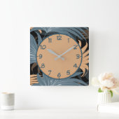 Elegant Palm Leaves Foliage Grey Beige Pattern Vierkante Klok (Huis)