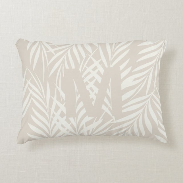 Elegant Palm Leaves Milk Cappuccino Patroon Accent Kussen (Voorkant)