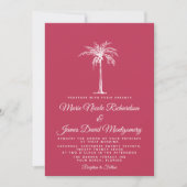 Elegant Palm Magenta Foral Beach Wedding Kaart (Voorkant)