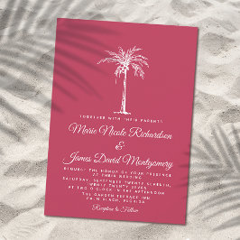 Elegant Palm Magenta Foral Beach Wedding Kaart