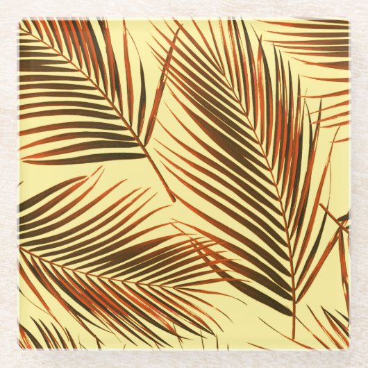 Elegant Palm Repeat Patroon Ontwerp Glazen Onderzetter (Voorkant)
