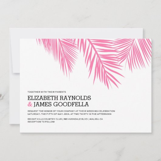 Elegant Palm Tree Beach Wedding Invitations Kaart (Voorkant)
