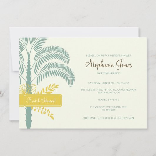 Elegant Palm Tree Bridal Shower Invitation Kaart (Voorkant)