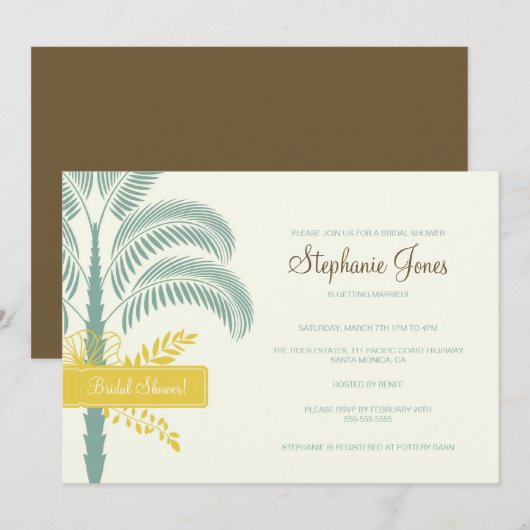 Elegant Palm Tree Bridal Shower Invitation Kaart (Voorkant / Achterkant)