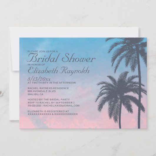 Elegant Palm Tree Bridal Shower Invitations Kaart (Voorkant)
