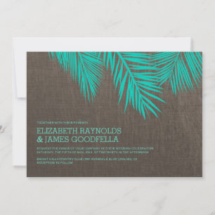 Elegant Palm Tree Burlap Wedding Invitations Kaart