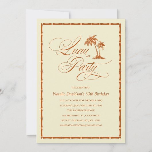 Elegant Palm Tree Hawaiian Luau Party Invitations Kaart (Voorkant)