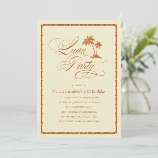 Elegant Palm Tree Hawaiian Luau Party Invitations Kaart (Staand voorkant)