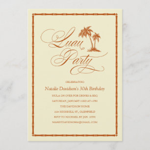 Elegant Palm Tree Hawaiian Luau Party Invitations Kaart