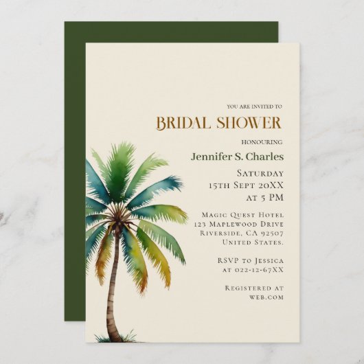 Elegant Palm Tree strand beige vrijgezellenfeest Kaart (Voorkant / Achterkant)
