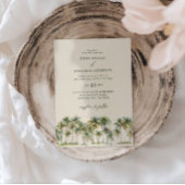 Elegant Palm Tree Wedding Invitation with QR Code Kaart