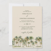 Elegant Palm Tree Wedding Invitation with QR Code Kaart (Voorkant)