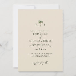 Elegant Palm Tree Wedding Invitation with QR Code Kaart