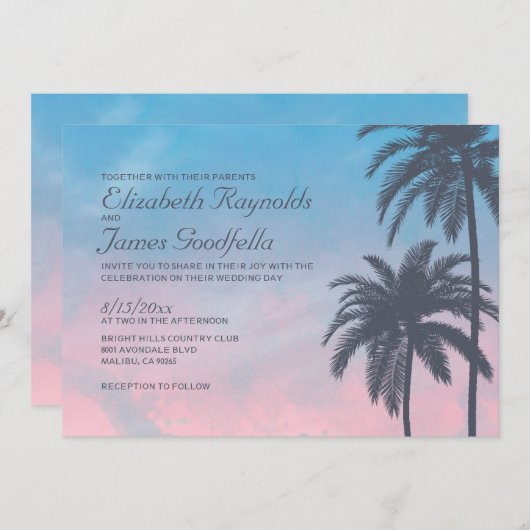 Elegant Palm Tree Wedding Invitations Kaart (Voorkant / Achterkant)