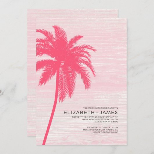 Elegant Palm Trees Beach Wedding Invitations Kaart (Voorkant / Achterkant)