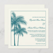 Elegant Palm Trees Blauwgroen Ecru Square Kaart (Voorkant / Achterkant)