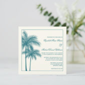 Elegant Palm Trees Blauwgroen Ecru Square Kaart (Staand voorkant)