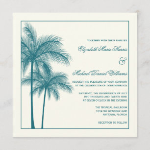 Elegant Palm Trees Blauwgroen Ecru Square Kaart