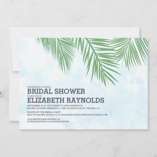 Elegant Palm Trees Bridal Shower Invitations Kaart (Voorkant)