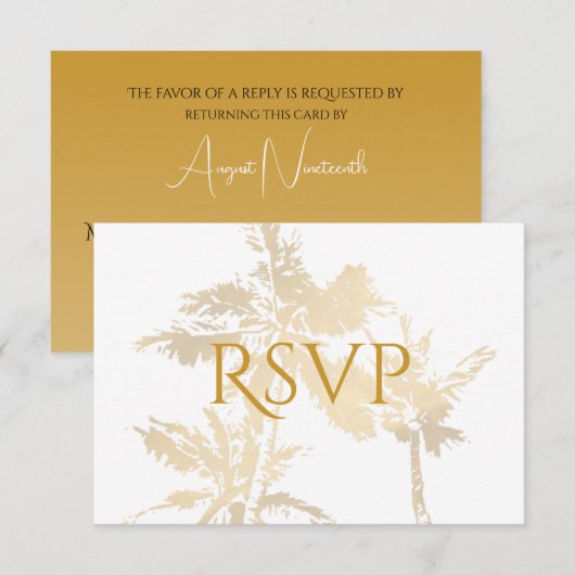 Elegant Palm Trees Gold Classic Text Beach Weddens RSVP Kaartje (Voorkant / Achterkant)