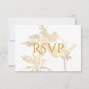 Elegant Palm Trees Gold Classic Text Beach Weddens RSVP Kaartje