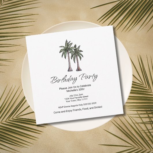 Elegant Palm Trees Tropical 30th Birthday Party Kaart