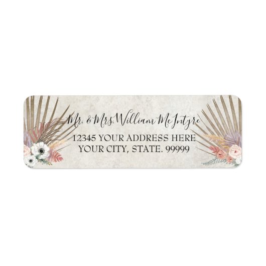 Elegant Palm White Floral Tropical Foliage Wedding Etiket (Voorkant)