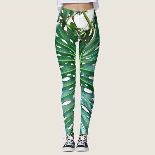 Elegant palmblad tropisch oerwoud regenwoudblad leggings (Voorkant)