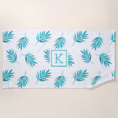 Elegant palmbladeren patroon blauw-groen en wit strandlaken (Voorkant)