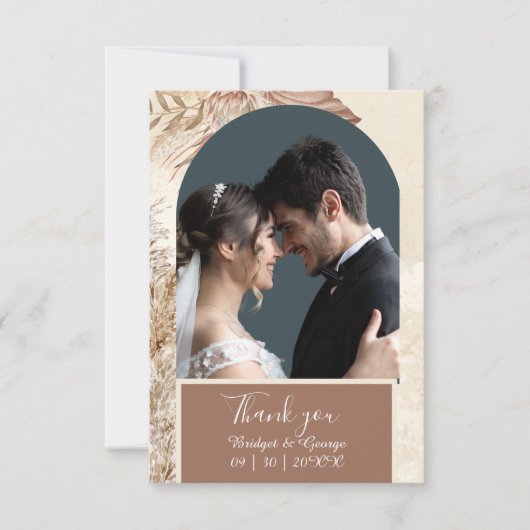 Elegant pampagras & Boho neutrale trouwfoto Bedankkaart (Voorkant)