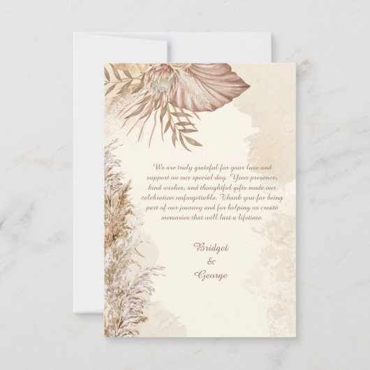 Elegant pampagras & Boho neutrale trouwfoto Bedankkaart (Achterkant)