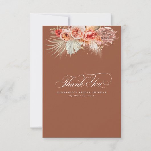 Elegant Pampagras Terracotta Bloemige Bedankkaart (Voorkant)