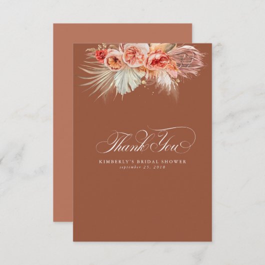 Elegant Pampagras Terracotta Bloemige Bedankkaart (Voorkant / Achterkant)
